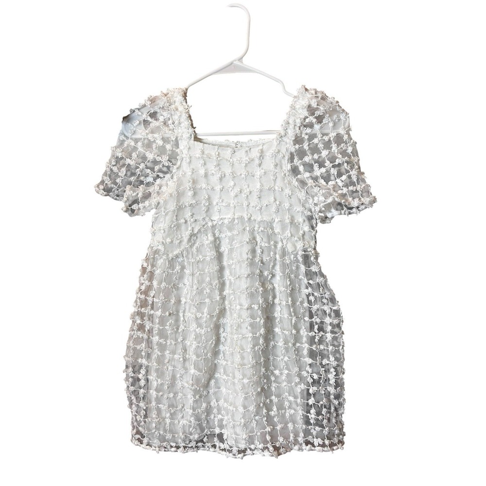 Zara Kids Girl Organza Dress Size 10 White Textured Short Sleeve